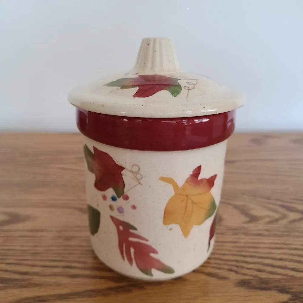 Vintage Hallmark Fall Candle With Lid - Ceramic - Autumn Leaves - Acorns - Vines